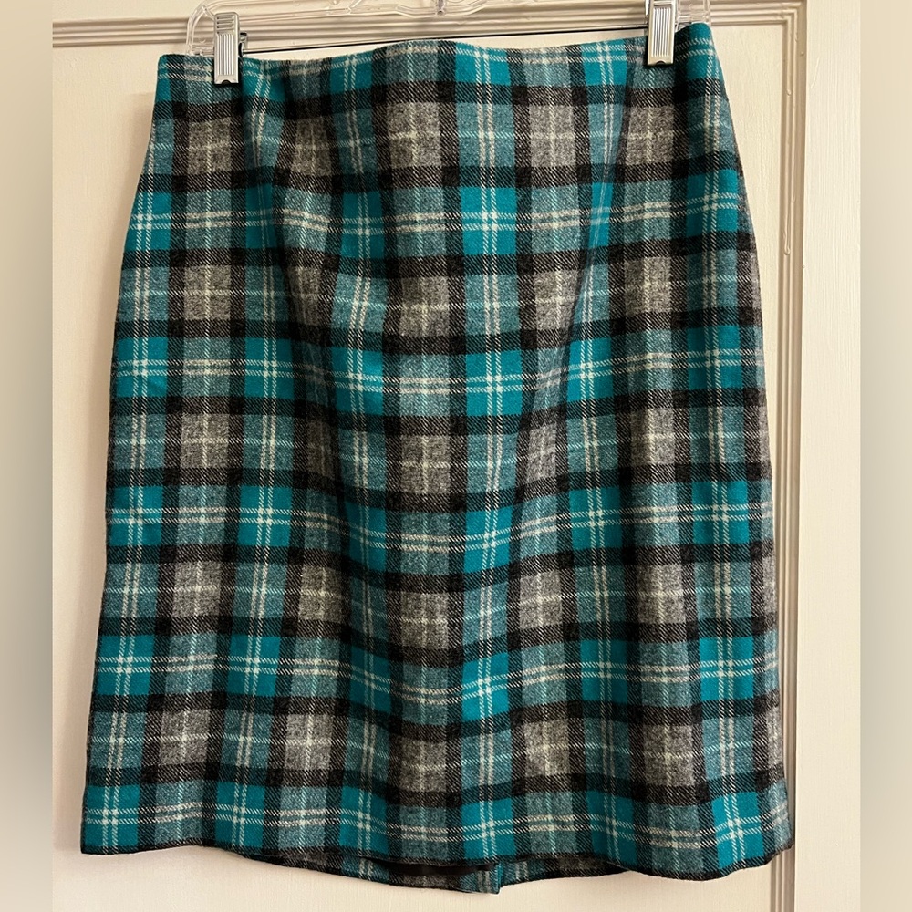 Talbots Blue & Grey Plaid Lined Pencil Skirt Knee-Length Size 12